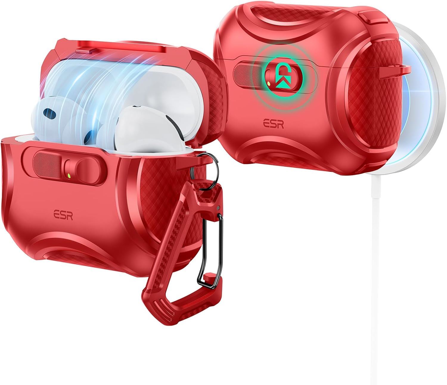 Funda ESR para AirPods Pro 3 (2025) con MagSafe, Bloqueo Anticaídas y Clip – Protección Total - Rojo